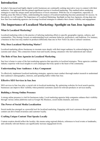 The Importance of Localized Marketing: Spotlight on San Jose Agencies