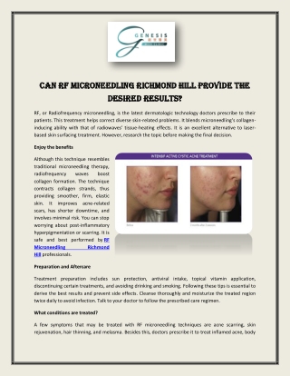 Can RF Microneedling Richmond Hill Provide the Desired Results