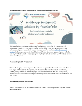 Unlock Success by FounderCodes. Complete mobile app development solutions.