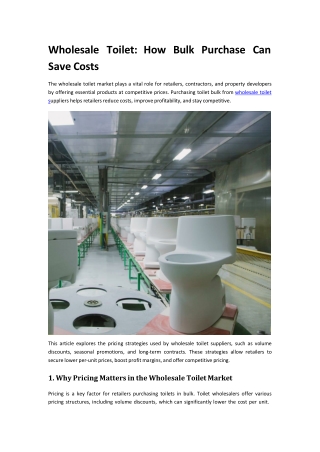 Wholesale Toilet How Bulk Purchase Can Save Costs