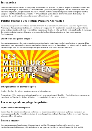 “Palettes Usagées : Une Matière Première Abordable !”