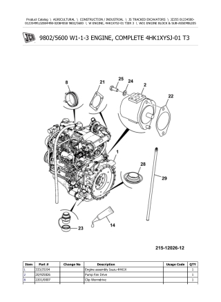 JCB JZ255 Tracked Excavator Parts Catalogue Manual Instant Download (SN 01234500-01235499, 02084498-02084558)