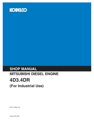 Kobelco MITSUBISHI 4D3 4DR DIESEL ENGINE Service Repair Manual Instant Download (Book Code No. 97811-03021 NA)
