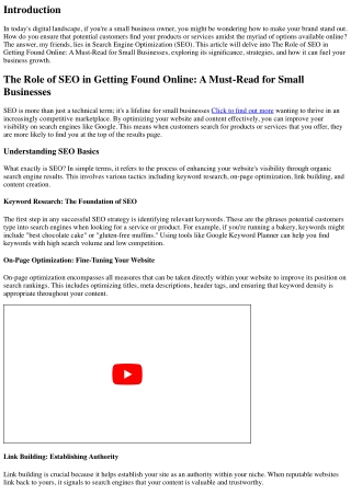 The Role of SEO in Getting Found Online: A Must-Read for Small Businesses