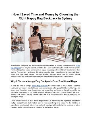 How I Saved Time and Money by Choosing the Right Nappy Bag Backpack in Sydney