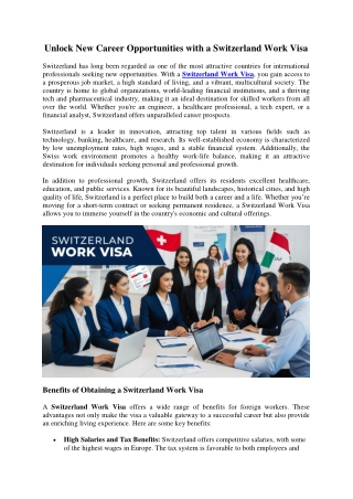 Unlock New Career Opportunities with a Switzerland Work Visa