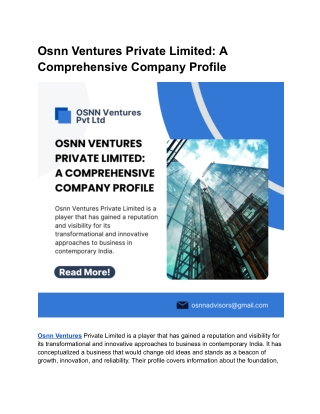 Osnn Ventures Private Limited: A Comprehensive Company Profile