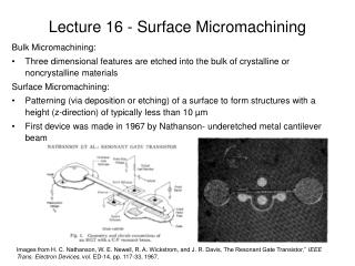 Lecture 16 - Surface Micromachining