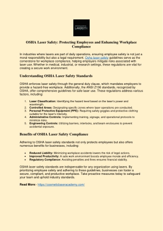 OSHA Laser Safety: Protecting Employees and Enhancing Workplace Compliance