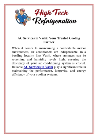 AC Services in Vashi Your Trusted Cooling Partner