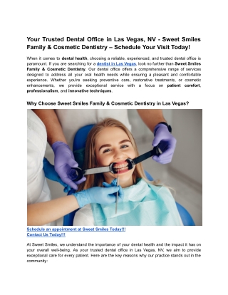 Your Trusted Dental Office in Las Vegas, NV - Sweet Smiles Family & Cosmetic Dentistry – Schedule Your Visit Today