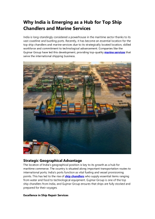 Top Ship Chandlers and Marine Services in India | Discover Gujmar Group