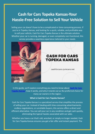 Cash for Cars Topeka Kansas-Your Hassle-Free Solution to Sell Your Vehicle