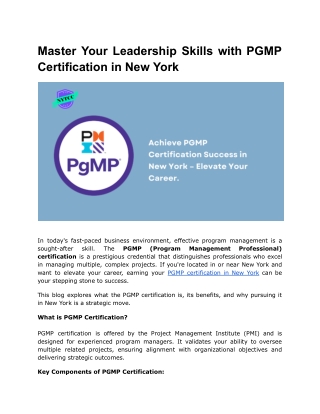 Master Your Leadership Skills with PGMP Certification in New York