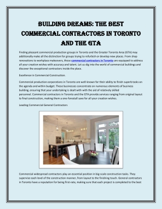 Building Dreams The Best Commercial Contractors in Toronto and the GTA