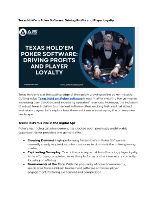 Texas Hold'em Poker Software: Driving Profits and Player Loyalty