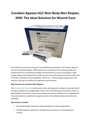 Covidien Appose ULC Slim Body Skin Stapler, 35W: The Ideal Solution for Wound Ca