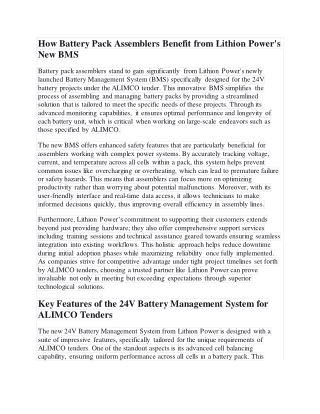 How Battery Pack Assemblers Benefit from Lithion Power