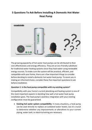 5 Questions To Ask Before Installing A Domestic Hot Water Heat Pump