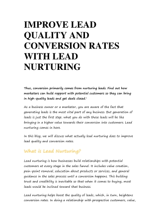 Improve Lead Quality and Conversion Rates with Lead Nurturing