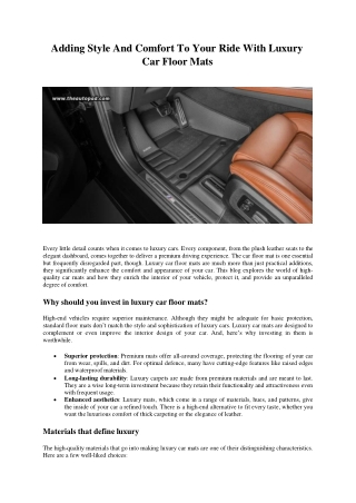 Adding Style And Comfort To Your Ride With Luxury Car Floor Mats