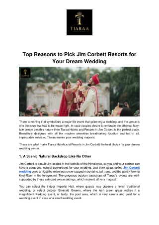 Top Reasons to Pick Jim Corbett Resorts for Your Dream Wedding