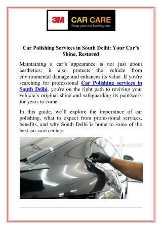 Car Polishing Services in South Delhi Your Car’s Shine, Restored