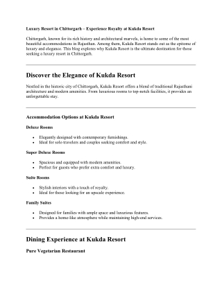 Luxury Resort in Chittorgarh – Experience Royalty at Kukda Resort