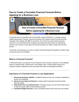 How to Create a Favorable Financial Forecast Before Applying for a Business Loan