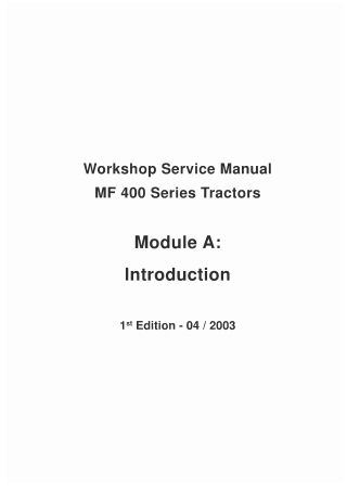 Massey Ferguson MF400 Series (MF415  MF425  MF435  MF440  MF445  MF460  MF465  MF475) Tractor Service Repair Manual Inst