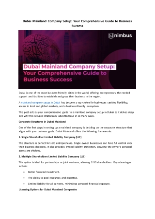 Dubai Mainland Company Setup - Nimbus Counsultancy