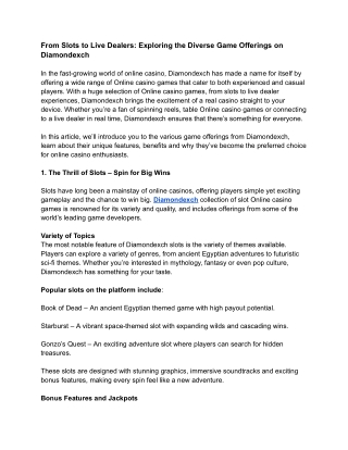 From Slots to Live Dealers_ Exploring the Diverse Game Offerings on Diamondexch