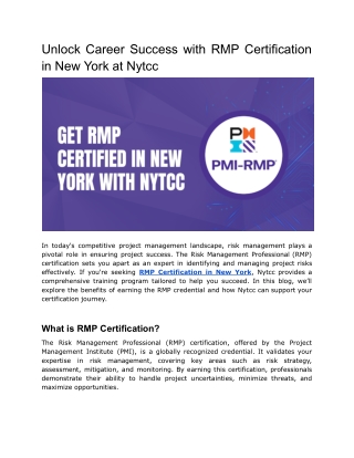 Unlock Career Success with RMP Certification in New York at Nytcc