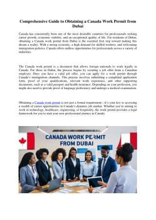 Canada Work Permit from Dubai