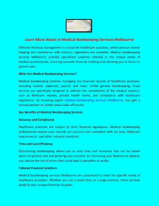 Learn More About in Medical Bookkeeping Services Melbourne