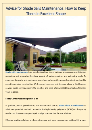 Advice for Shade Sails Maintenance How to Keep Them in Excellent Shape