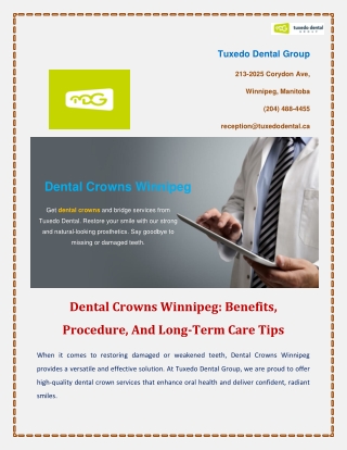 Dental Crowns Winnipeg Benefits, Procedure, And Long-Term Care Tips