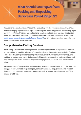 What Should You Expect from Packing and Unpacking Services in Pound Ridge, NY
