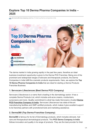 Explore Top 10 Derma Pharma Companies in India -2025