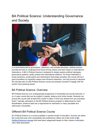 BA Political Science Syllabus at SRM AP University: In-depth and Comprehensive