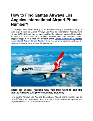 How to Find Qantas Airways Los Angeles International Airport Phone Number