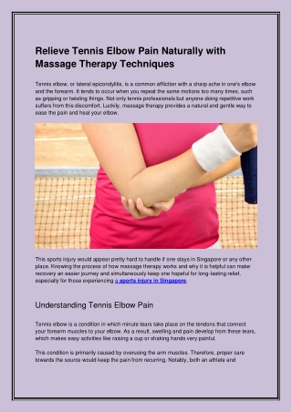 Relieve Tennis Elbow Pain Naturally with Massage Therapy Techniques