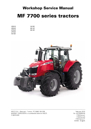 Massey Ferguson MF7700 Series (MF7714 MF7715 MF7716 MF7718 MF7719 MF7720 MF7722 MF7724 MF7726) Tractors Service Repair M