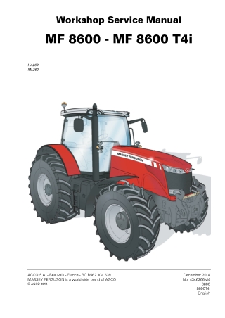 Massey Ferguson MF8600  MF8600 T4i Series (MF8650 MF8660 MF8670 MF8680 MF8690) Tractors Service Repair Manual Instant Do