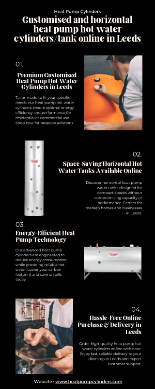 Customised and horizontal heat pump hot water cylinders/tank online in Leeds