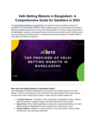 Velki Betting Website in Bangladesh- Bdbetsolution