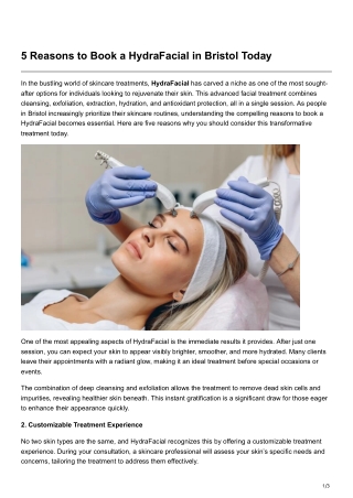5 Reasons to Book a HydraFacial in Bristol Today