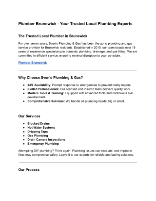 Plumber Brunswick - Your Trusted Local Plumbing Experts