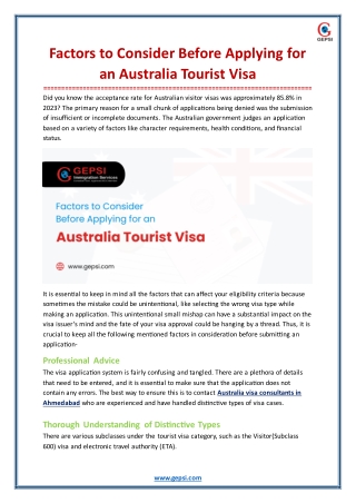 Factors to Consider Before Applying for an Australia Tourist Visa