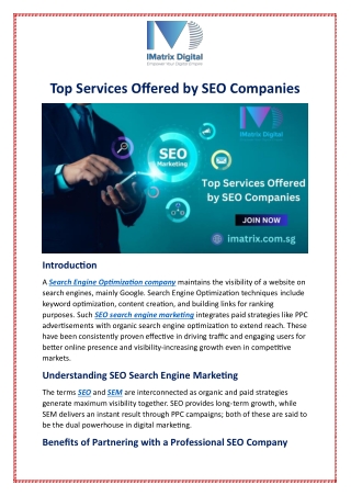 Top Services Offered by SEO Companies